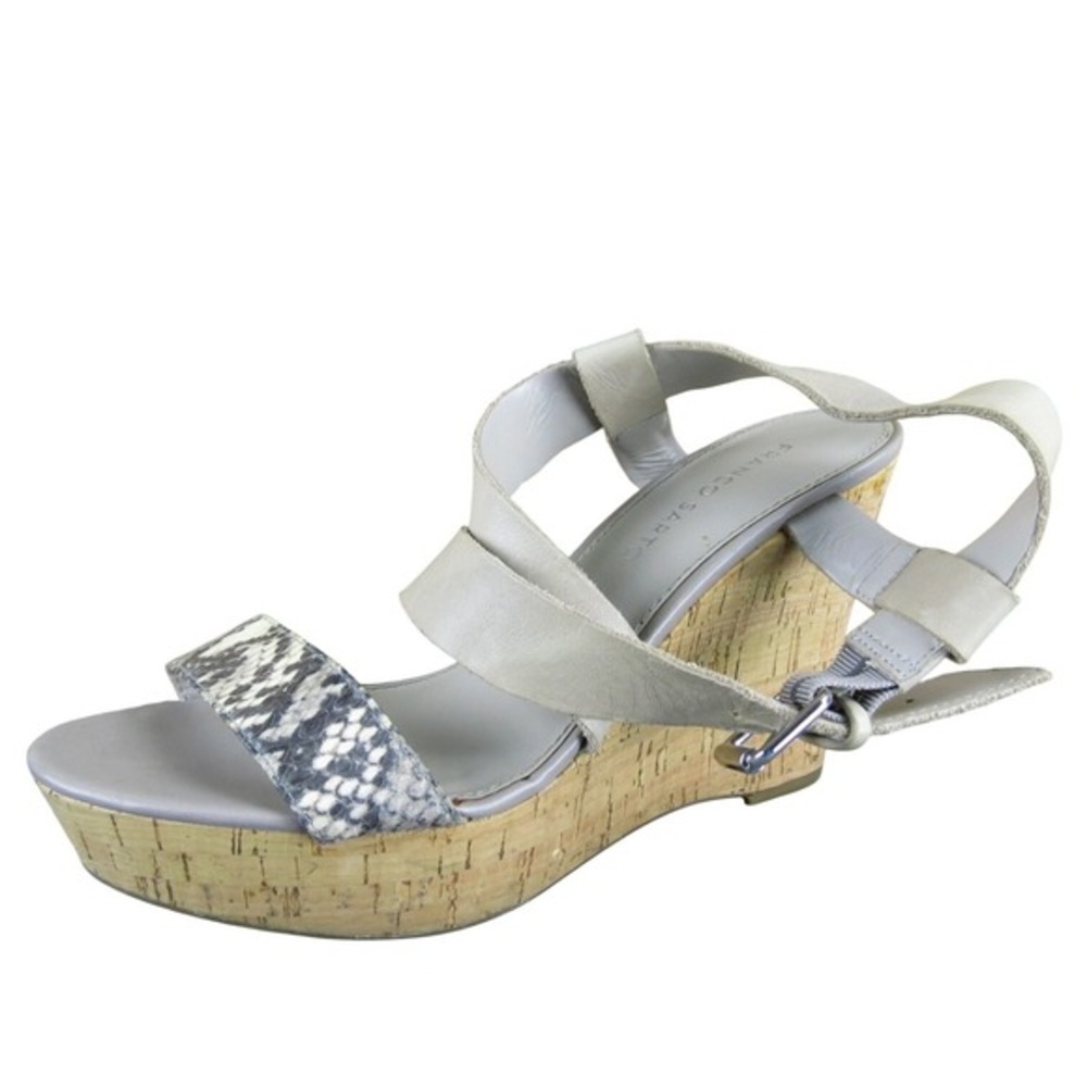 Franco Sarto Shania Women 7.5 Beige Leather Cork Wedge Sandals Snake Print Strap